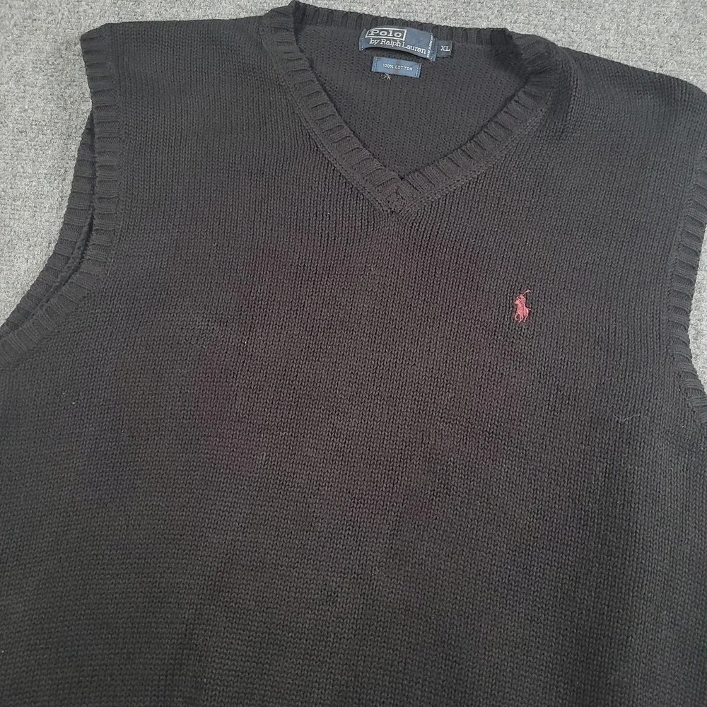 Vintage Polo Ralph Lauren Sweater Vest Mens XL Black Cotton V Neck Pony Logo